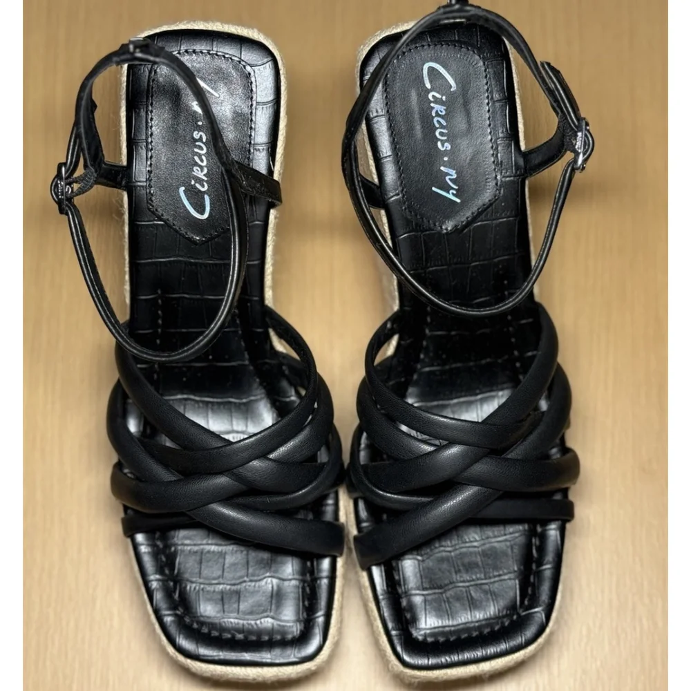 Circus NY By Sam Edelman Women Strappy Espadrille Wedge Sandal 9.5 Black Crocs - Picture 9 of 12